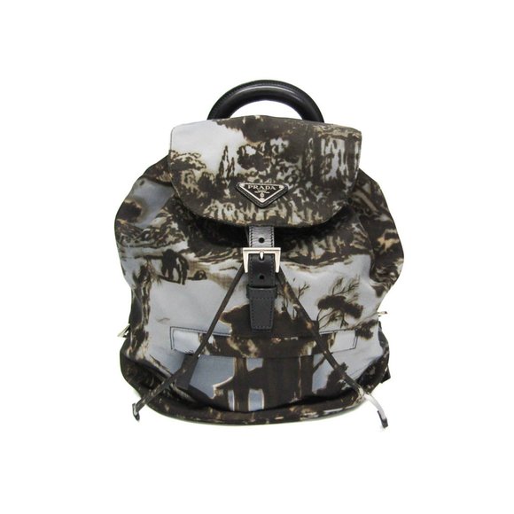 Prada Landscape Painting Women's Nylon Backpack Gray,Khaki Brown - Picture 1 of 10